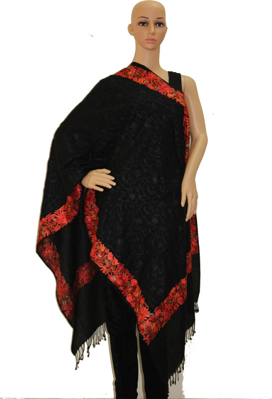 Matelco Pashmina, Wool Embroidered Women Shawl(Black)