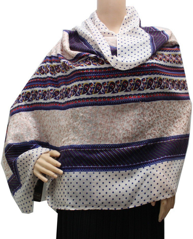 Matelco Pure Wool Embroidered Women Shawl(Blue)