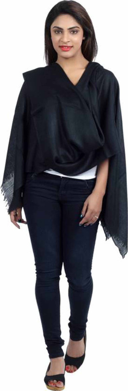 Shaan-e-Kashmir Pure Wool Solid Women Shawl(Black)