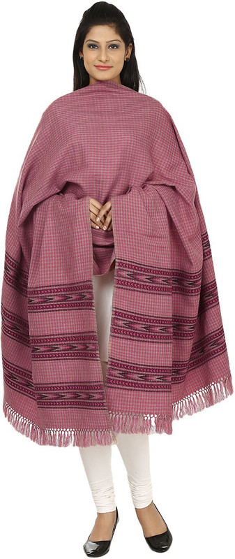 Fashion Cult Pure Wool Checkered Women Shawl(Pink, Beige)