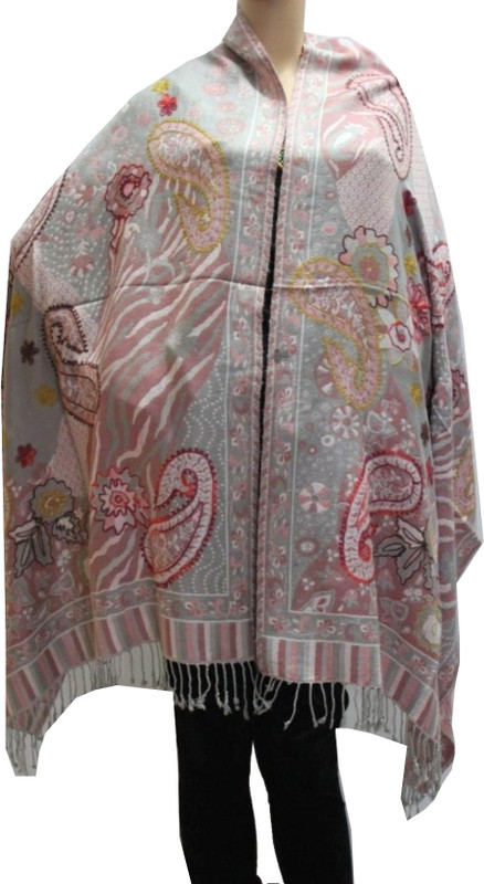 Matelco Cotton Viscose Blend Embroidered Women Shawl(Multicolor)