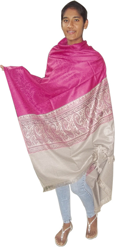 Japroz Pure Wool Self Design Women Shawl(Pink, Beige)