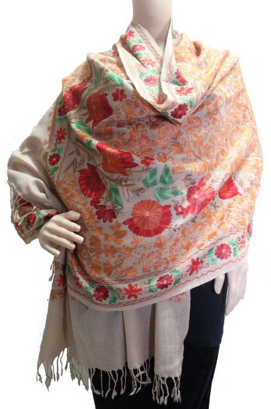 Matelco Pashmina, Wool Embroidered Women Shawl(Brown, Multicolor)