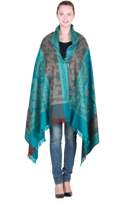 Kashmiri Handloom Shawl Pure Wool Solid Women Shawl(Green)