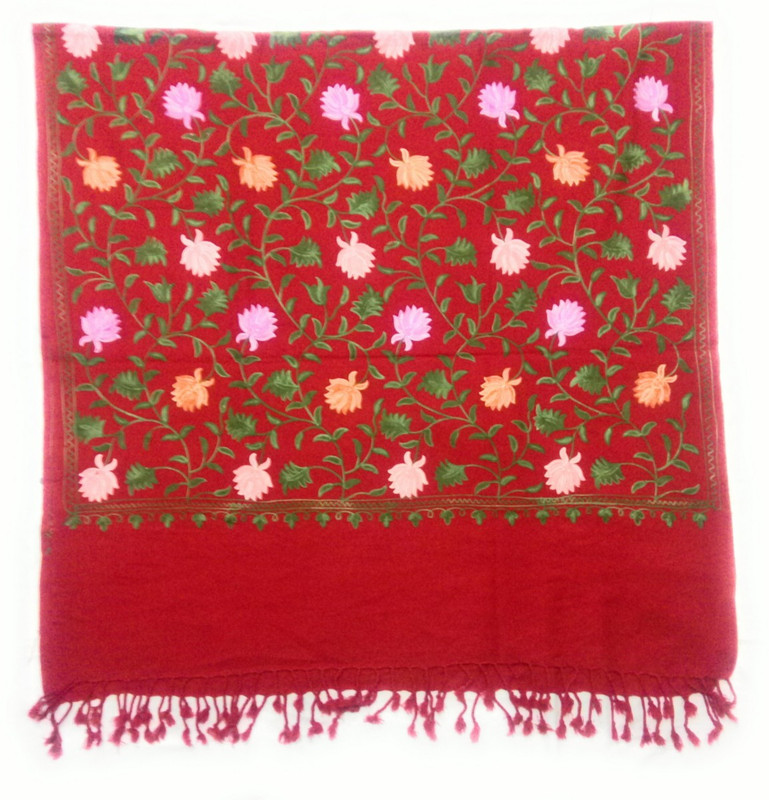 Vrinde Pure Wool Embroidered Women Shawl(Red)