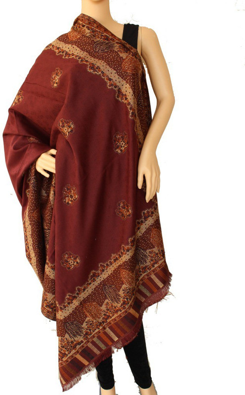 Matelco Polycotton, Acrylic Blend Embroidered Women Shawl(Brown)