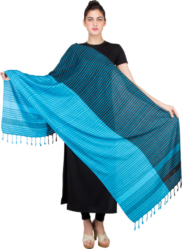 Keepsake Polycotton Striped Women Shawl(Blue)