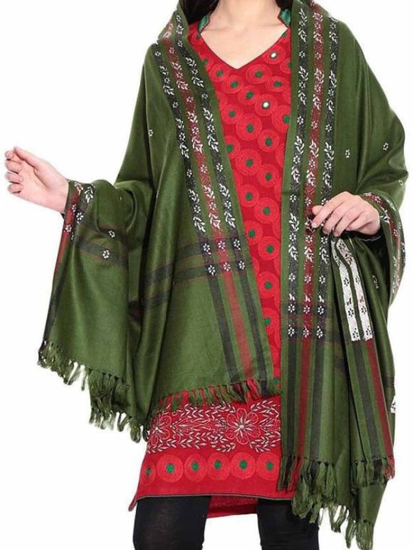 Shaan-e-Kashmir Pure Wool Woven Women Shawl(Green)