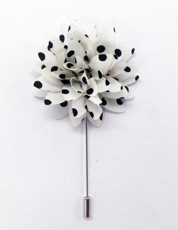 Blacksmith White And Black Opulent Flower Lapel Pin Polyester Sliding Pin Shirt Stud(White)