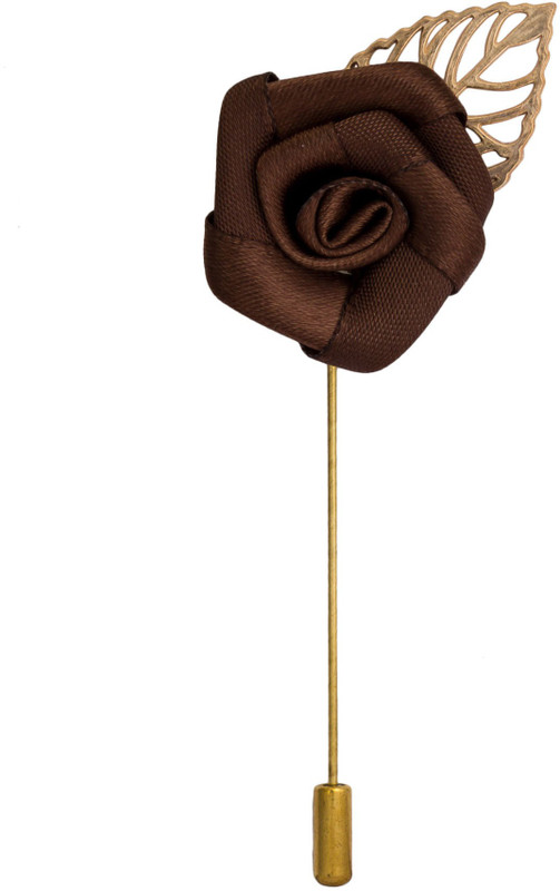 Avaron Projekt Handmade Brown Rose With Gold Leaf Stainless Steel Sliding Pin Shirt Stud(Brown)