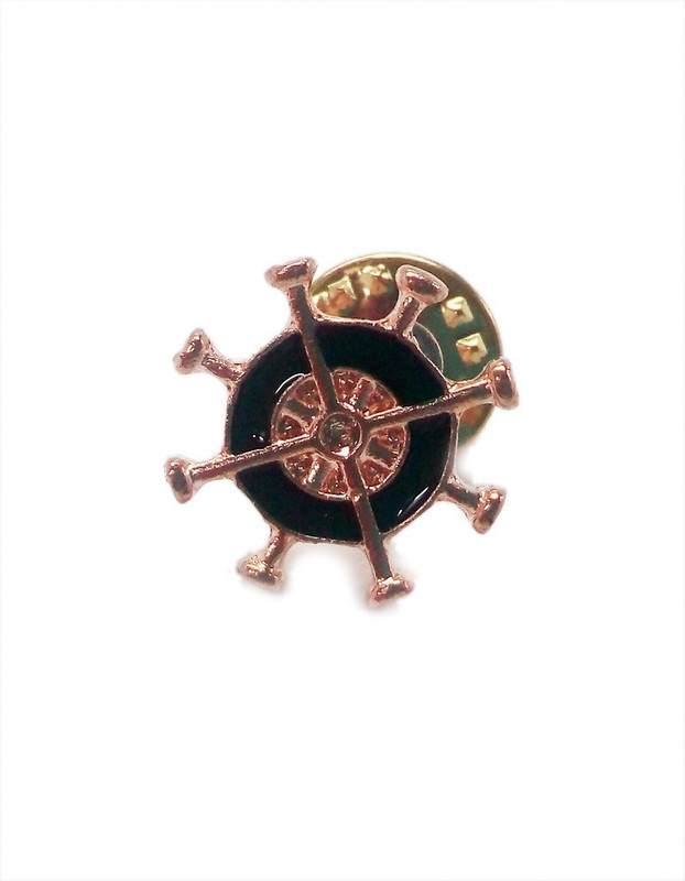 Blacksmith Ship Wheel Pin Brass Fixed Back Shirt Stud(Black)