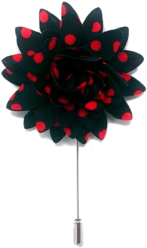 Blacksmith Black And Red Opulent Flower Lapel Pin Polyester Sliding Pin Shirt Stud(Black)