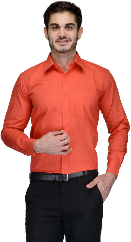FabTag - Being Fab Men Solid Formal Orange Shirt