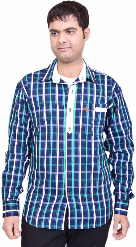 British Terminal Men Checkered Casual Dark Blue Shirt