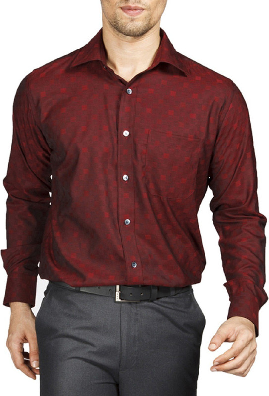 Raymond Men Checkered Formal Red Shirt