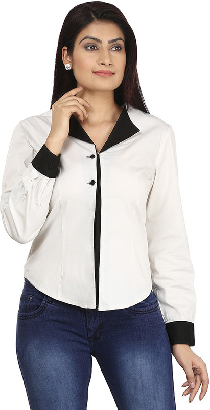 Eves Pret A Porter Women Solid Casual White, Black Shirt