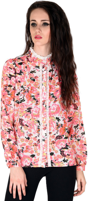 Sassafras Women Floral Print Casual Pink Shirt