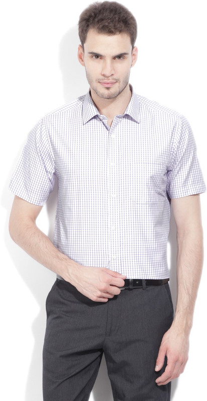Peter England Men Checkered Casual White, Purple Shirt