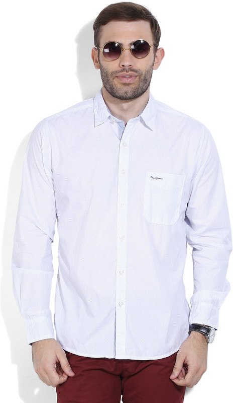 Pepe Jeans Men Printed Casual White, Light Blue Shirt