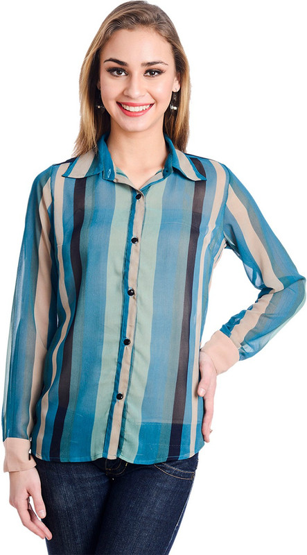 Trend Arrest Women Solid, Striped Casual Multicolor Shirt