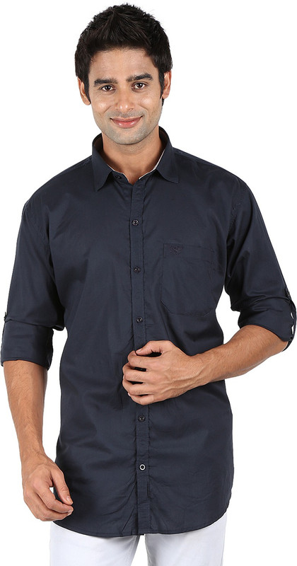 SN'C Men Solid Casual Dark Green Shirt