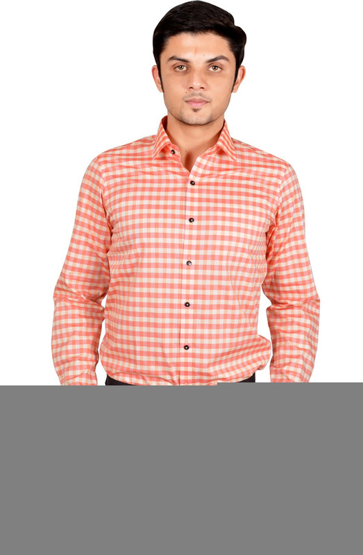 Kriss Men Checkered Formal Orange Shirt