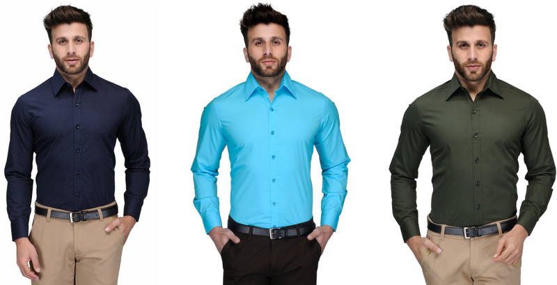 james Men Solid Formal Dark Blue, Light Blue, Green Shirt(Pack of 3)