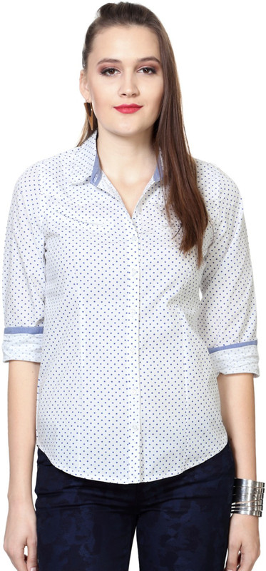 People Women Polka Print Casual White Shirt