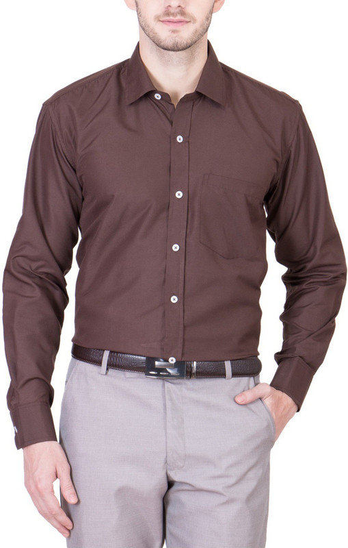 PSK Men Solid Formal Brown Shirt PSK Men Solid Formal Brown Shirt
