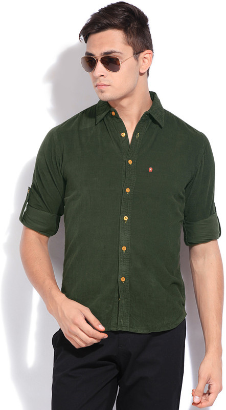Status Quo Men Solid Casual Green Shirt