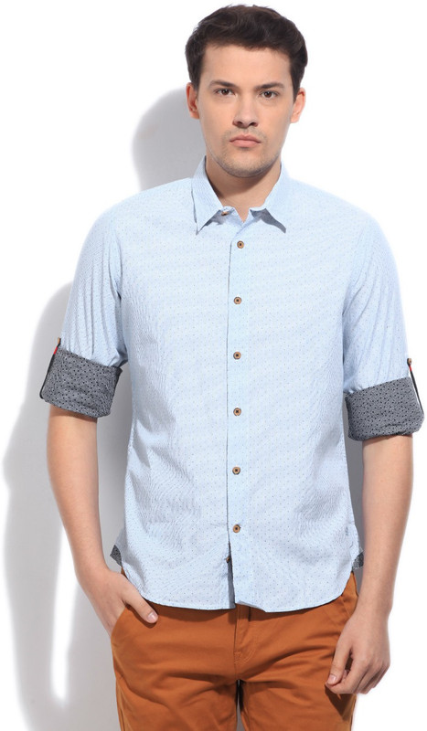 United Colors of Benetton. Men Printed Casual Light Blue Shirt