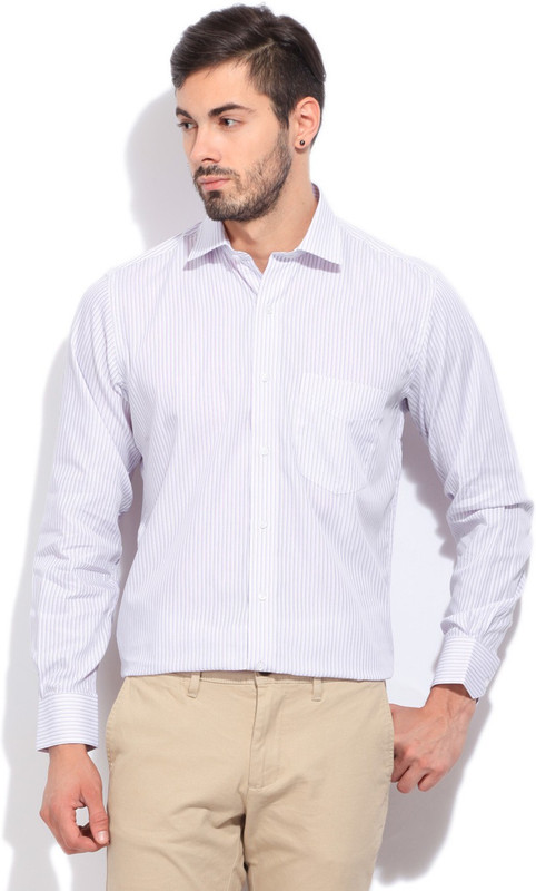 Van Heusen Men Striped Formal White, Pink Shirt