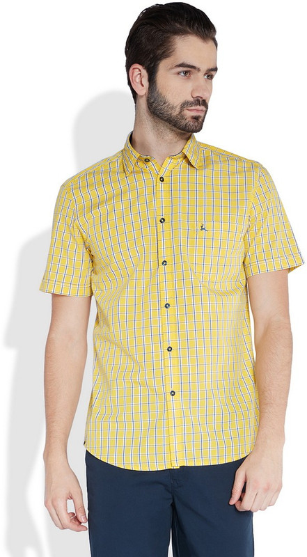 Parx Men Checkered Casual Yellow Shirt