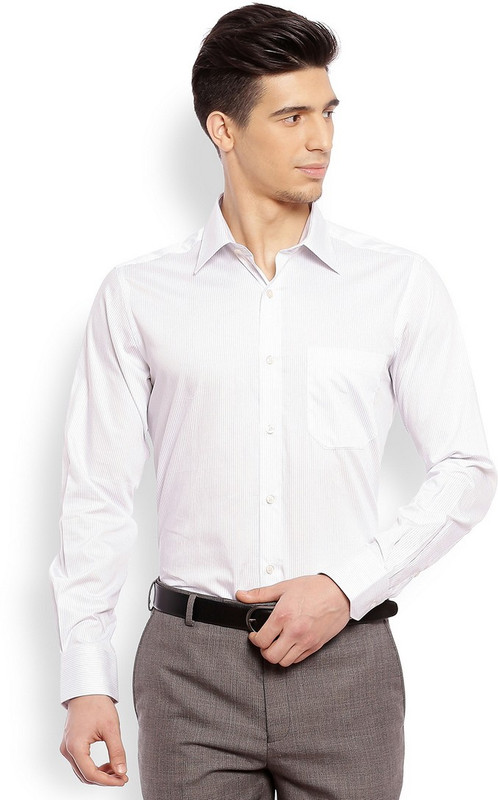 Raymond Men Striped Formal White Shirt