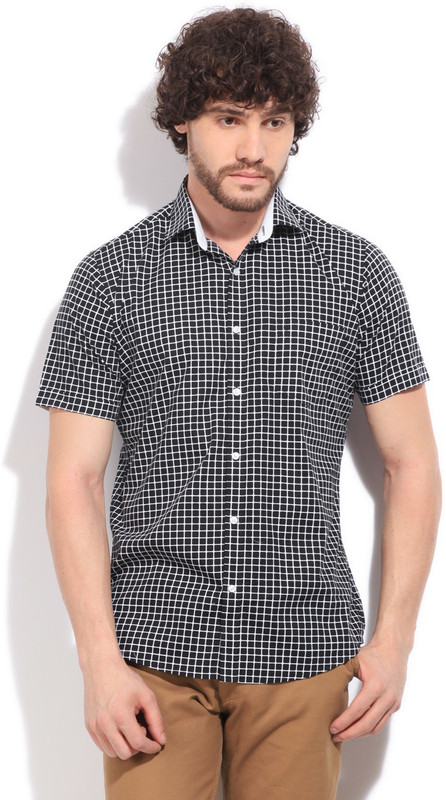 Easies Men Checkered Casual White, Black Shirt