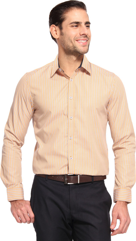 Brooklyn Blues Men Striped Casual Yellow Shirt