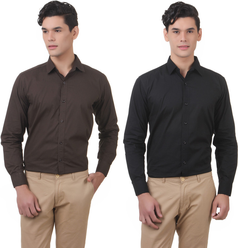 You Forever Men Solid Casual Green, Black Shirt(Pack of 2)