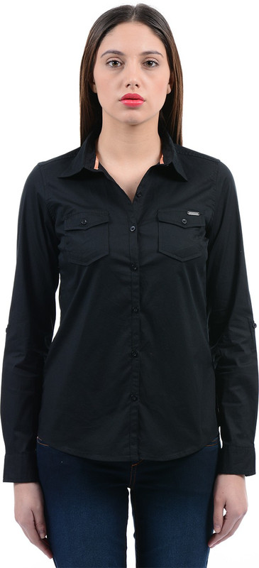 Flying Machine Women Solid Casual Black Shirt