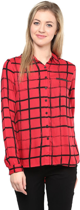 SF Jeans by Pantaloons Women Checkered Formal Red Shirt