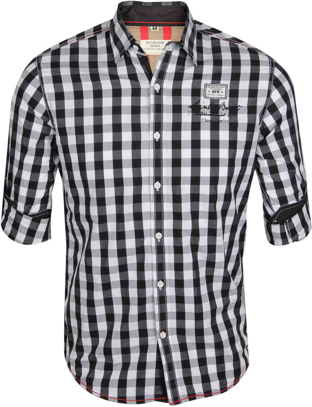 Red Flame Men Checkered Casual Black, White Shirt