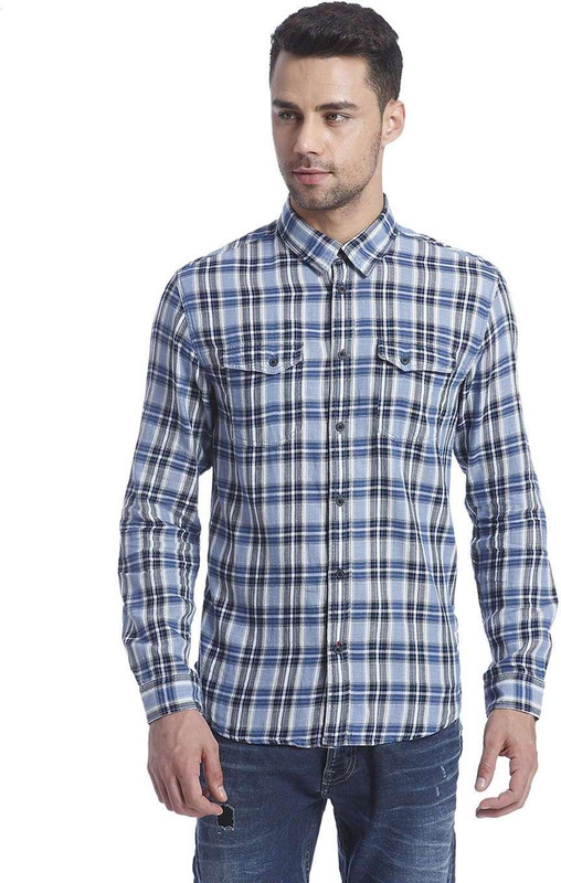 Jack & Jones Men Checkered Casual Light Blue Shirt