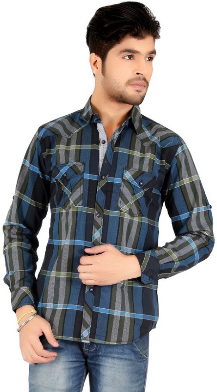 Carbone Men Checkered Casual Dark Blue Shirt
