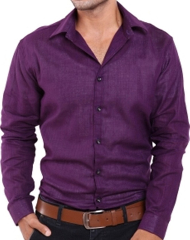 Aaral Men Solid Casual Purple Shirt