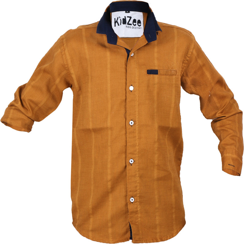 Kidzee Men Striped Casual Yellow Shirt