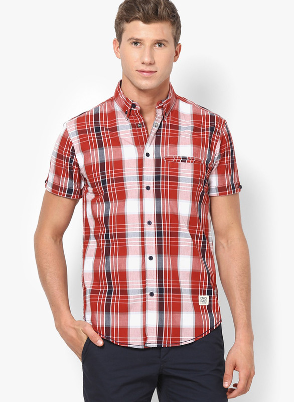 Jack & Jones Men Checkered Casual Red, White Shirt