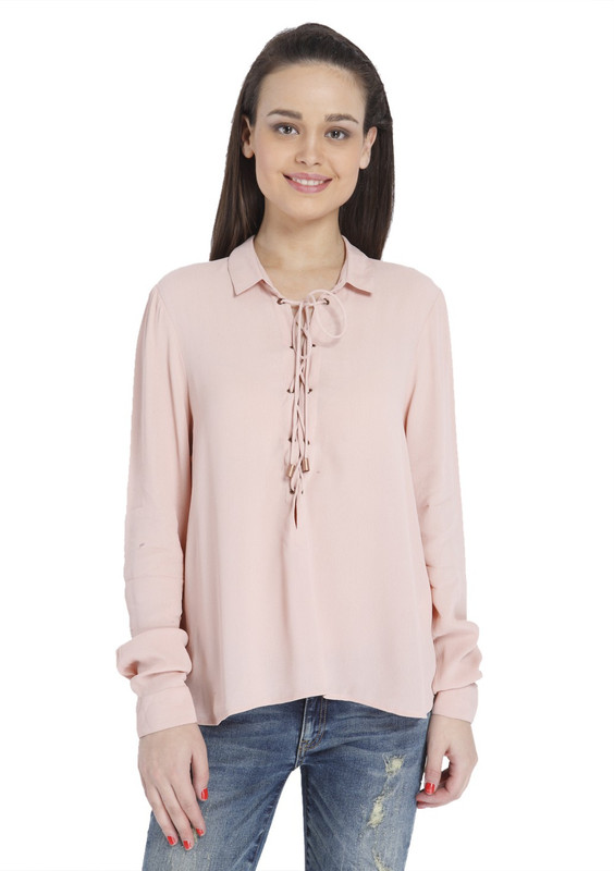 Only Women Solid Casual Pink Shirt