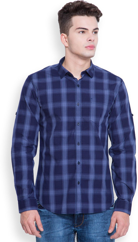 Highlander Men's Checkered Casual Dark Blue, Light Blue Shirt