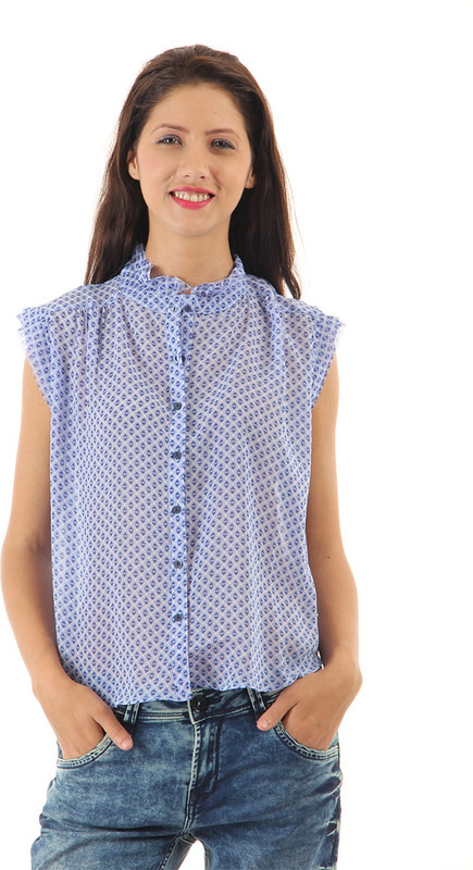 Pepe Jeans Casual Sleeveless Printed Women Blue Top