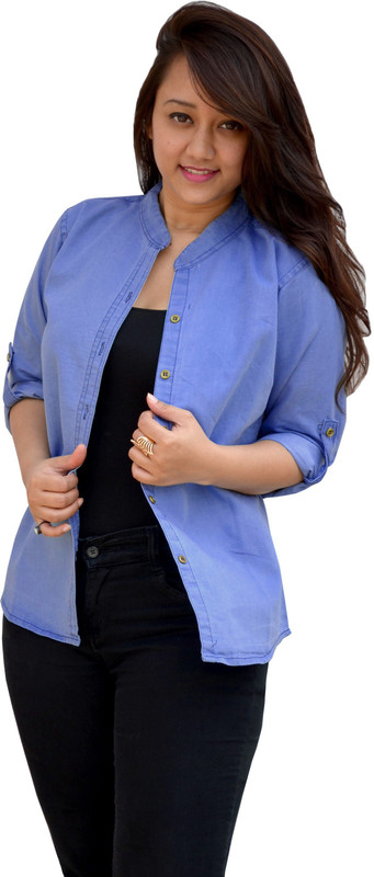 Aarti Collections Women Solid Formal Light Blue Shirt