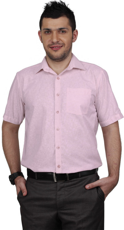 Zeal Men Solid Formal Pink Shirt